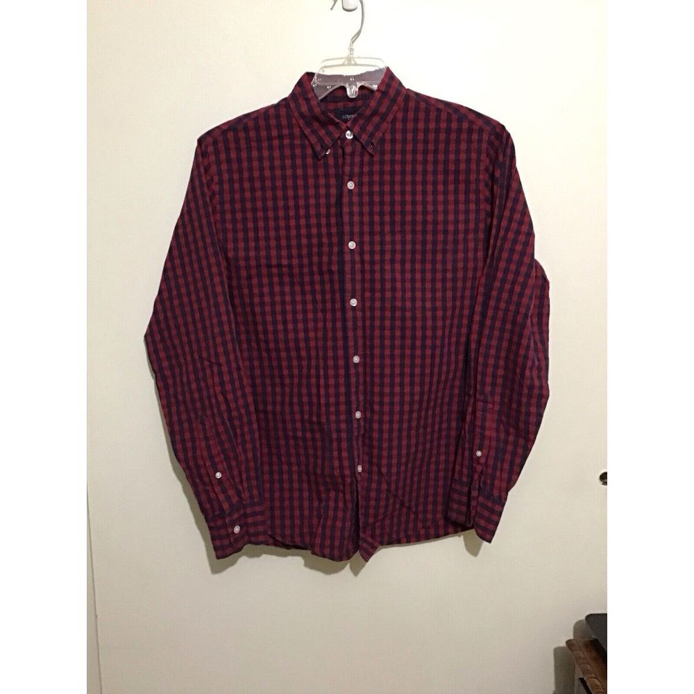 J. Crew‎ Mens Medium Red Flex Washed Check Gingham Button Up Shirt